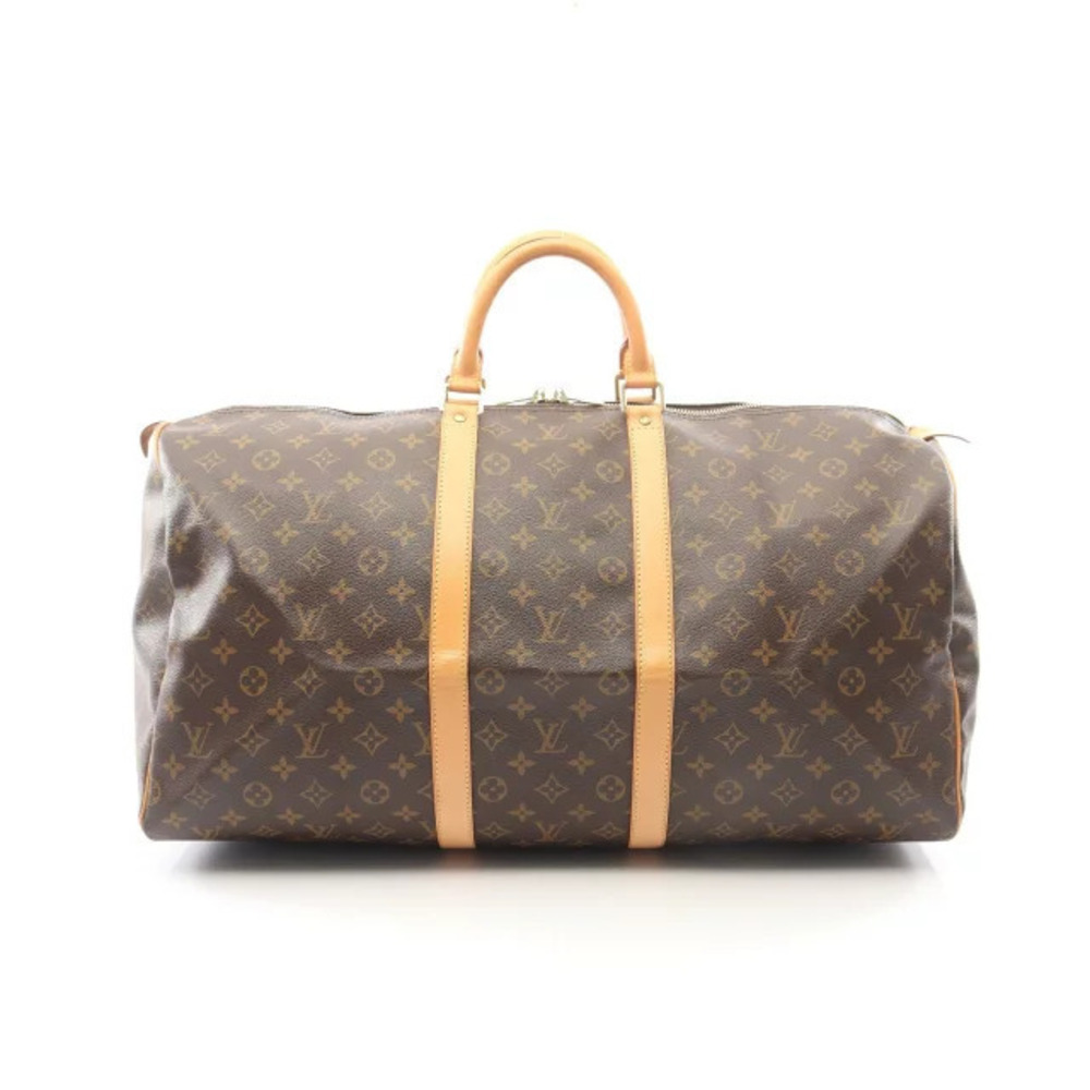 Louis Vuitton Keepall Monogram Canvas Leather Travel Bag Brown